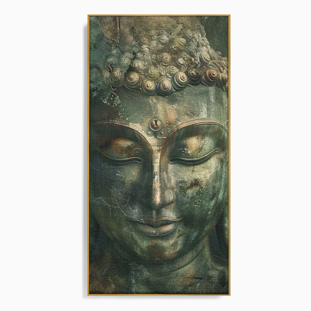 Tablou canvas cu tablou canvas cu portretul lui buddha, in rama de aluminiu auriu